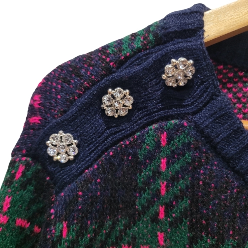 XXL Plaid Multicolor Rhinestone Crewneck Sweater - Picture 4 of 6